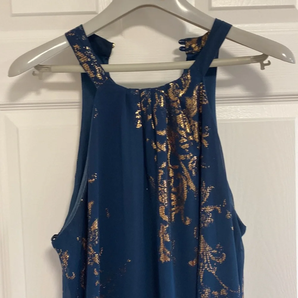 Green & Gold High Neck Babydoll Dress by One Clothing LA - Picture 4 of 12